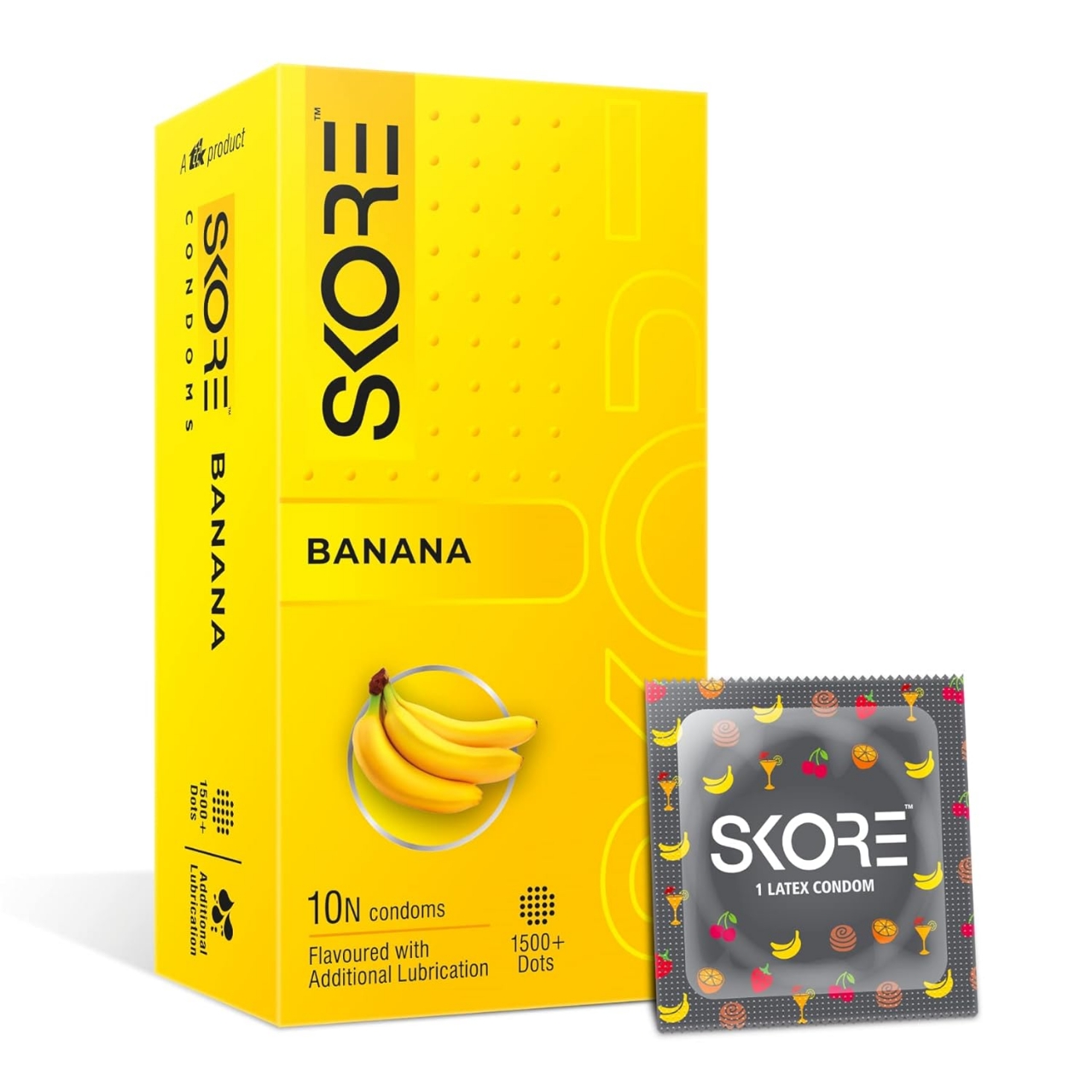 Skore Banana 1500+ Dotted Condom with Additional Lubrication 10pc 10pc
