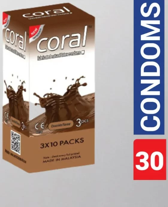 Coral Chocolate Flavour Lubricated natural latex Condoms 