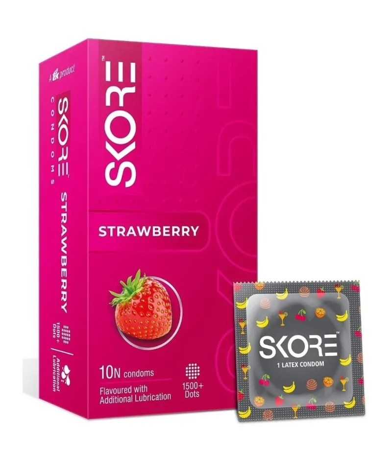 Skore Strawberry 1500+ Dotted Condom with Additional Lubrication 10pc 10pc