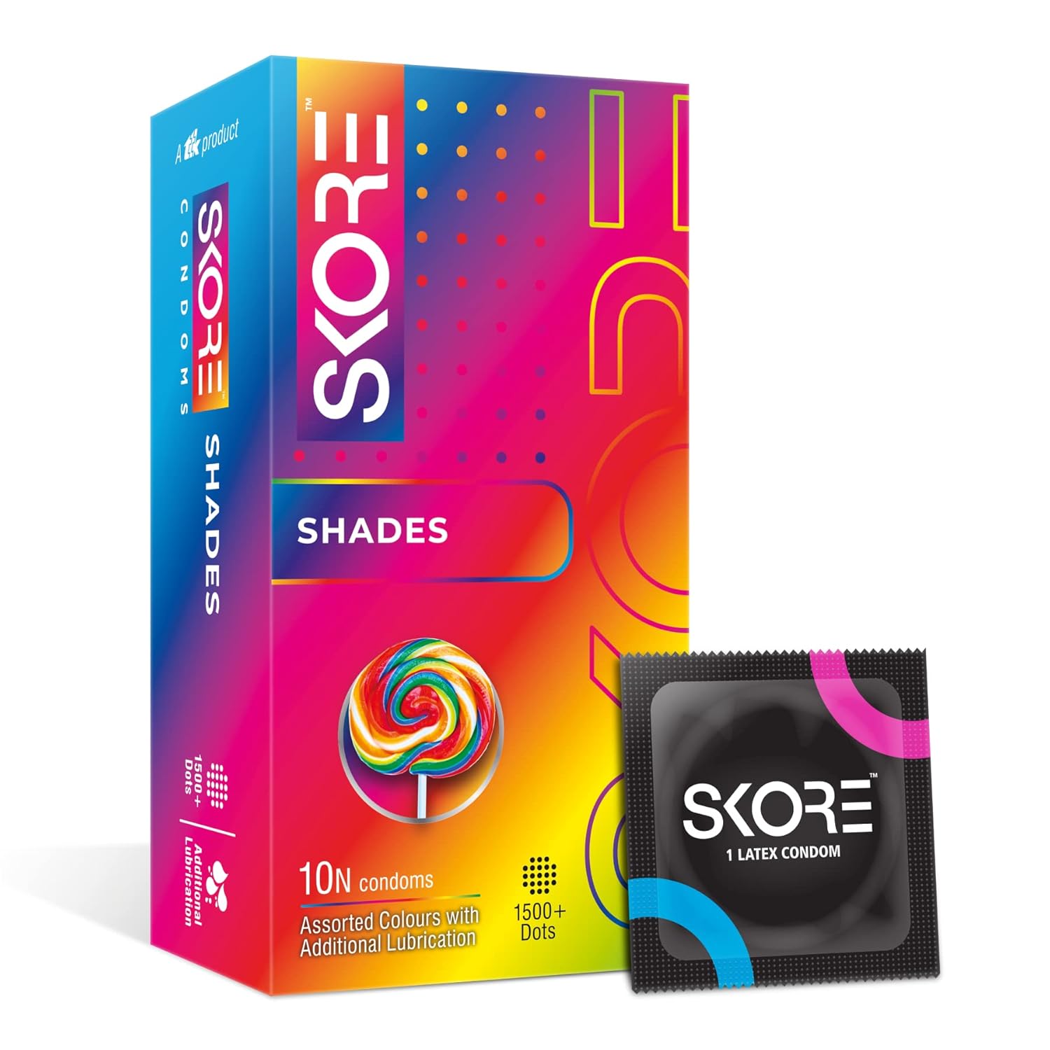 Skore Shades Assorted Colours 1500+ Dotted Condom 10pc 10pc