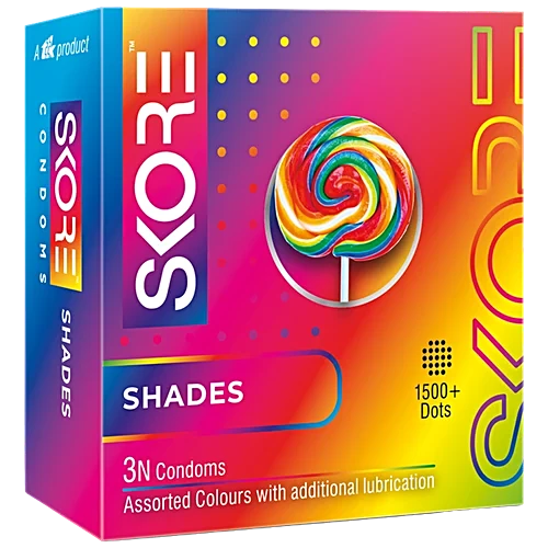 Skore Shades Assorted Colours 1500+ Dotted Condom 3pc 3pc