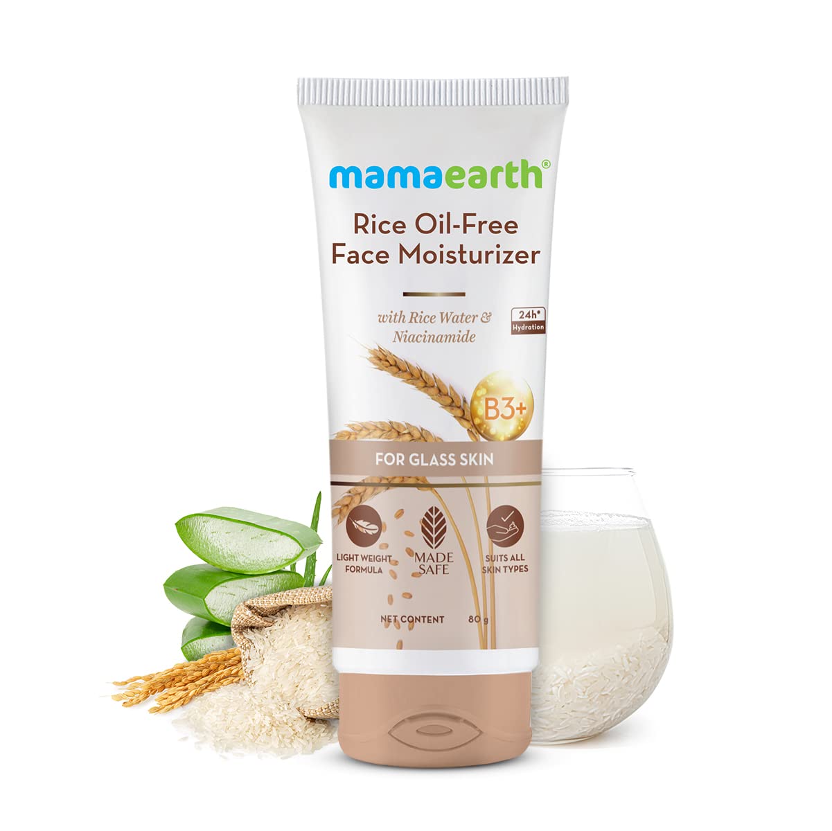 Mamaearth Rice Oil-Free Face Moisturizer with Niacinamide for Glass Skin 80g 80g