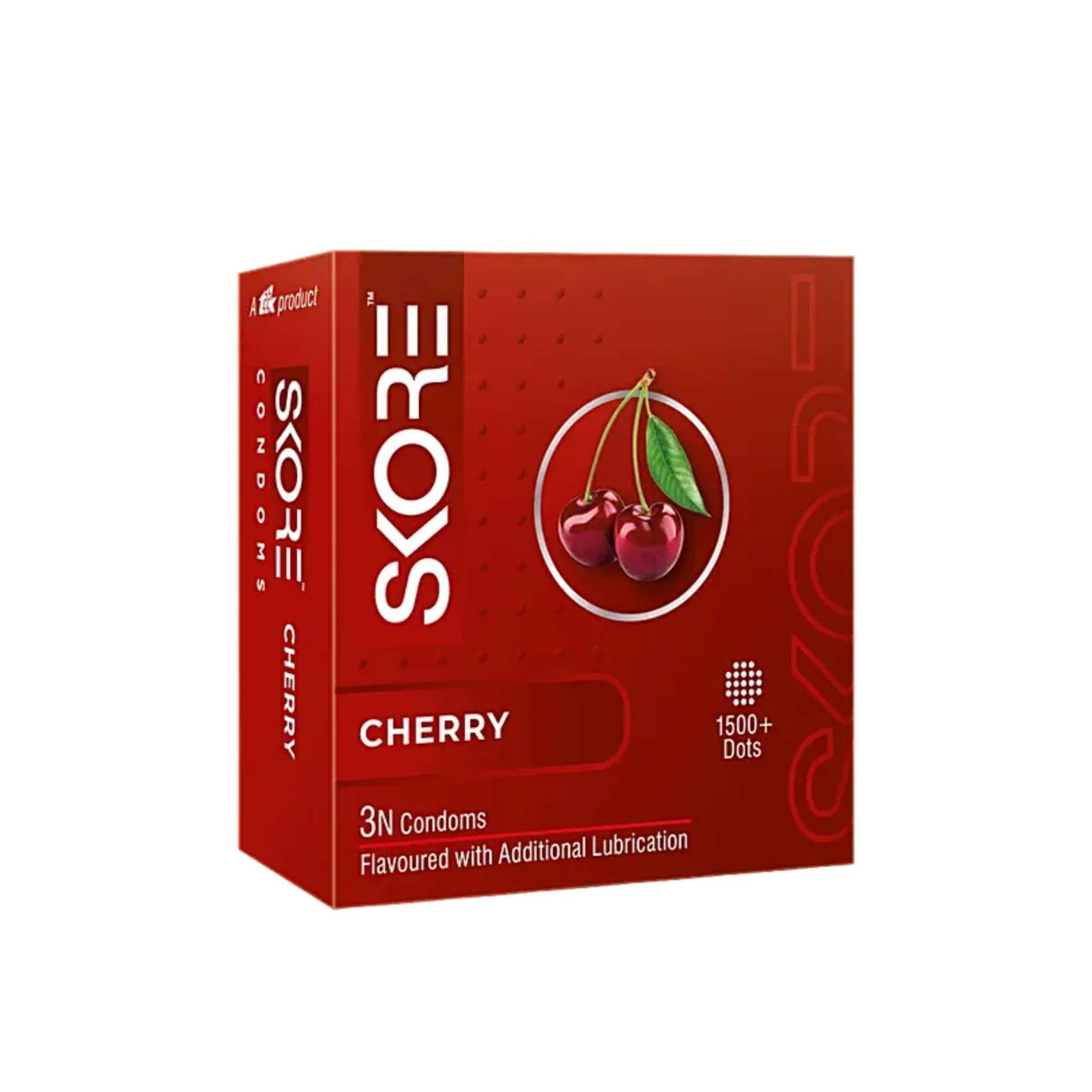 Skore Cherry 1500+ Dotted Condom with Additional Lubrication 3pc 3pc