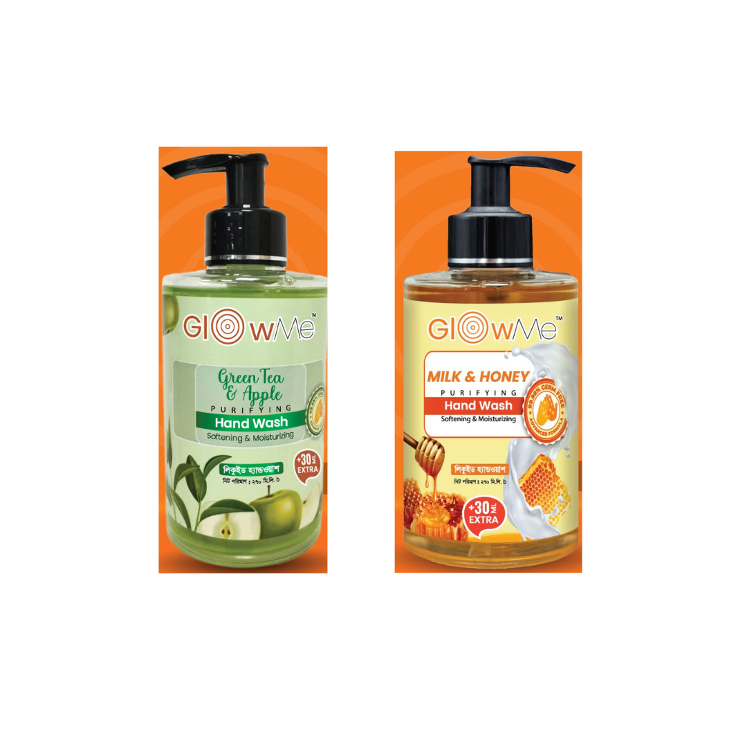 Glow Me Hand wash 300ml Buy 1 Get 1 Milk-Honey and Green Tea-Apple 270ml