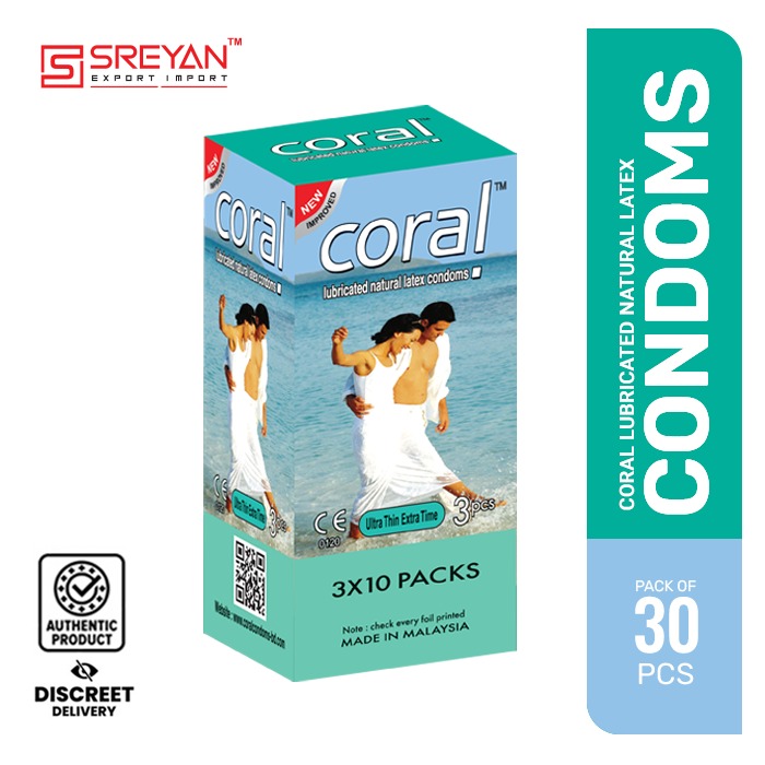 Coral Ultra thin Extra Time Lubricated Natural Latex Condoms 
