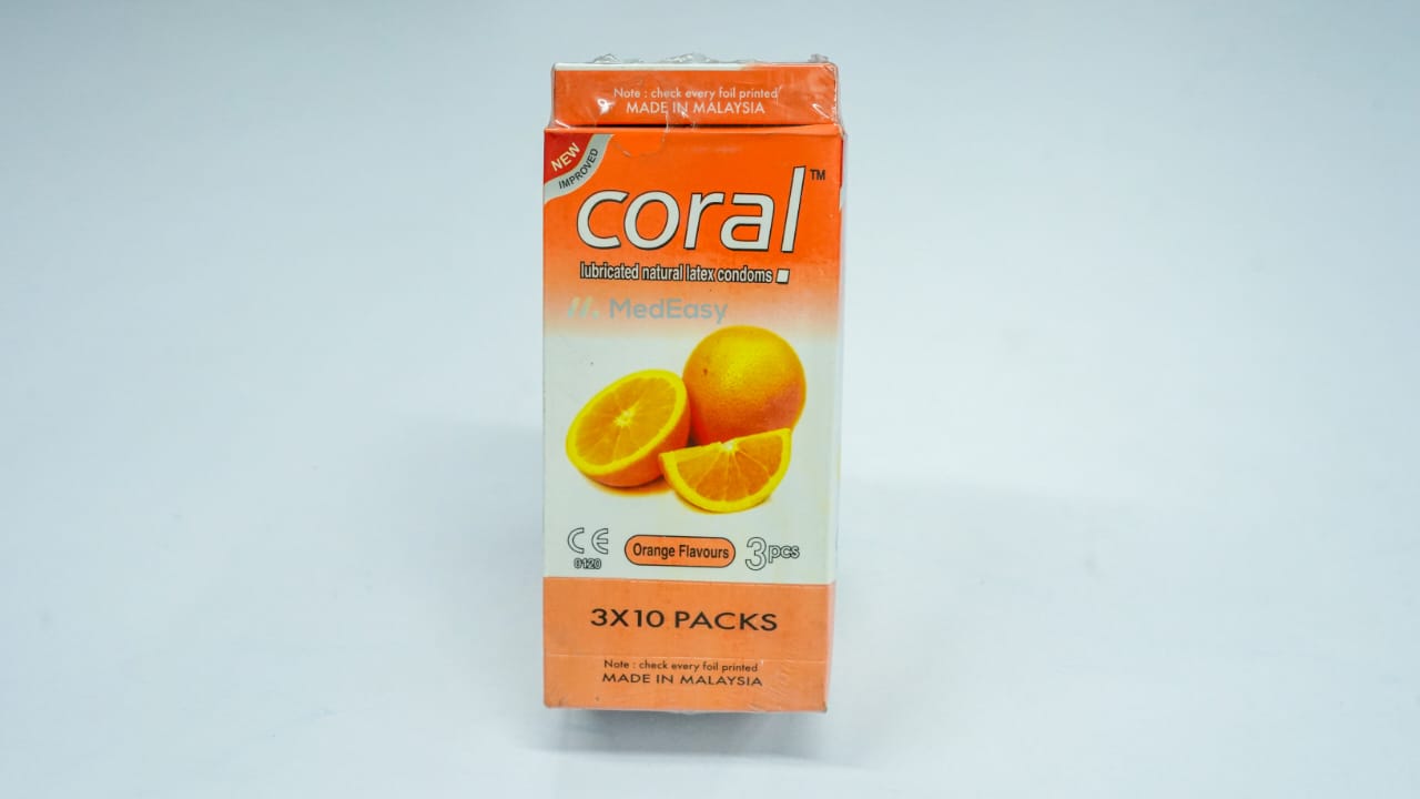 Coral Orange Flavor Lubricated Natural Latex Condoms 