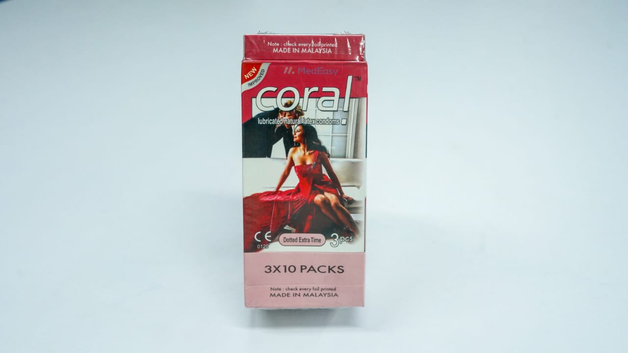 Coral Dotted Extra Time Lubricated Natural Latex Condoms 