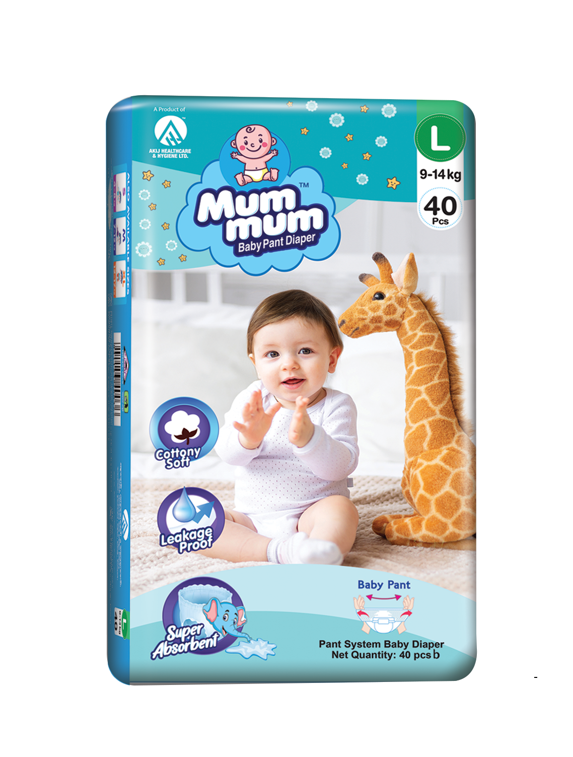 Mum Mum Baby Diaper Pant 9-14 kg L 40