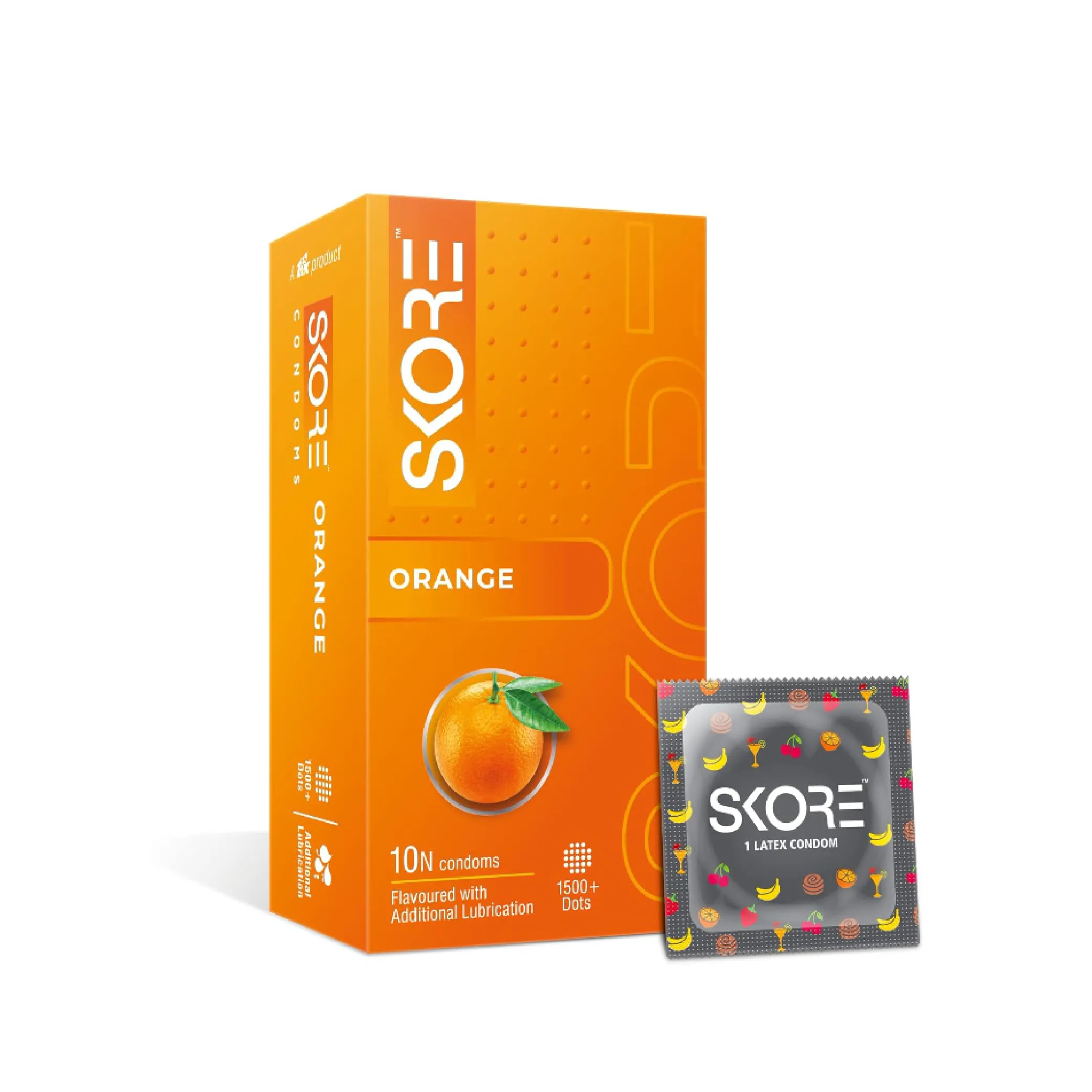 Skore Orange 1500+ Dotted Condom with Additional Lubrication 10pc 10pc