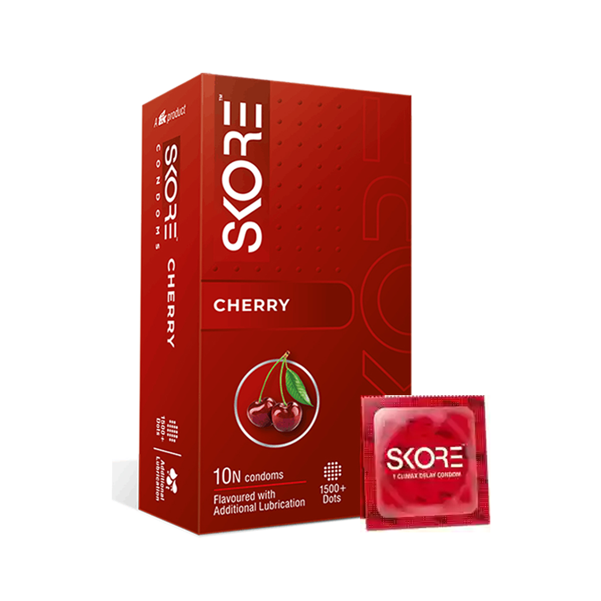 Skore Cherry 1500+ Dotted Condom with Additional Lubrication 10pc 10pc