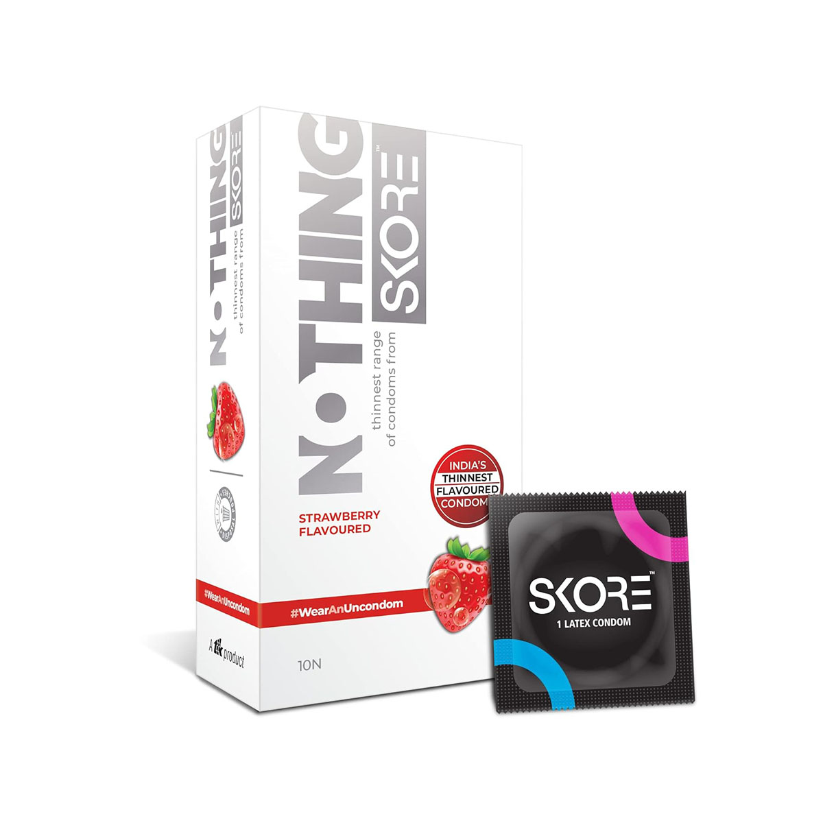 Skore Nothing Strawberry Flavored Thinnest Condoms 10pc 10pc