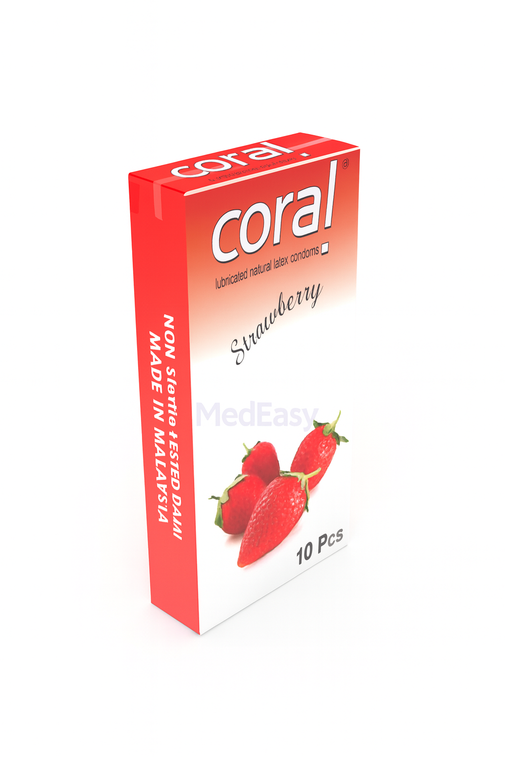 Coral Strawberry Flavour Red Colour Premium Condoms 10's Pack