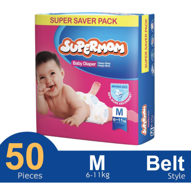 SuperMom Baby Diaper ( belt system) M (6-11 KG) 50 PCS