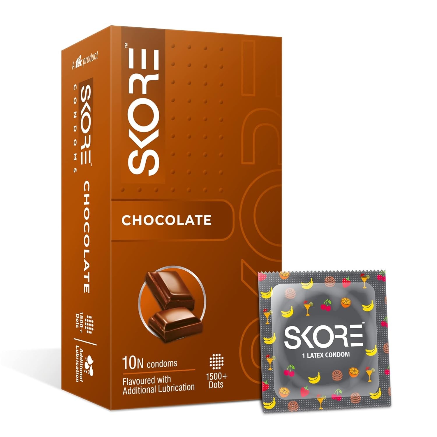 Skore Chocolate 1500+ Dotted Condom with Additional Lubrication 10pc 10pc