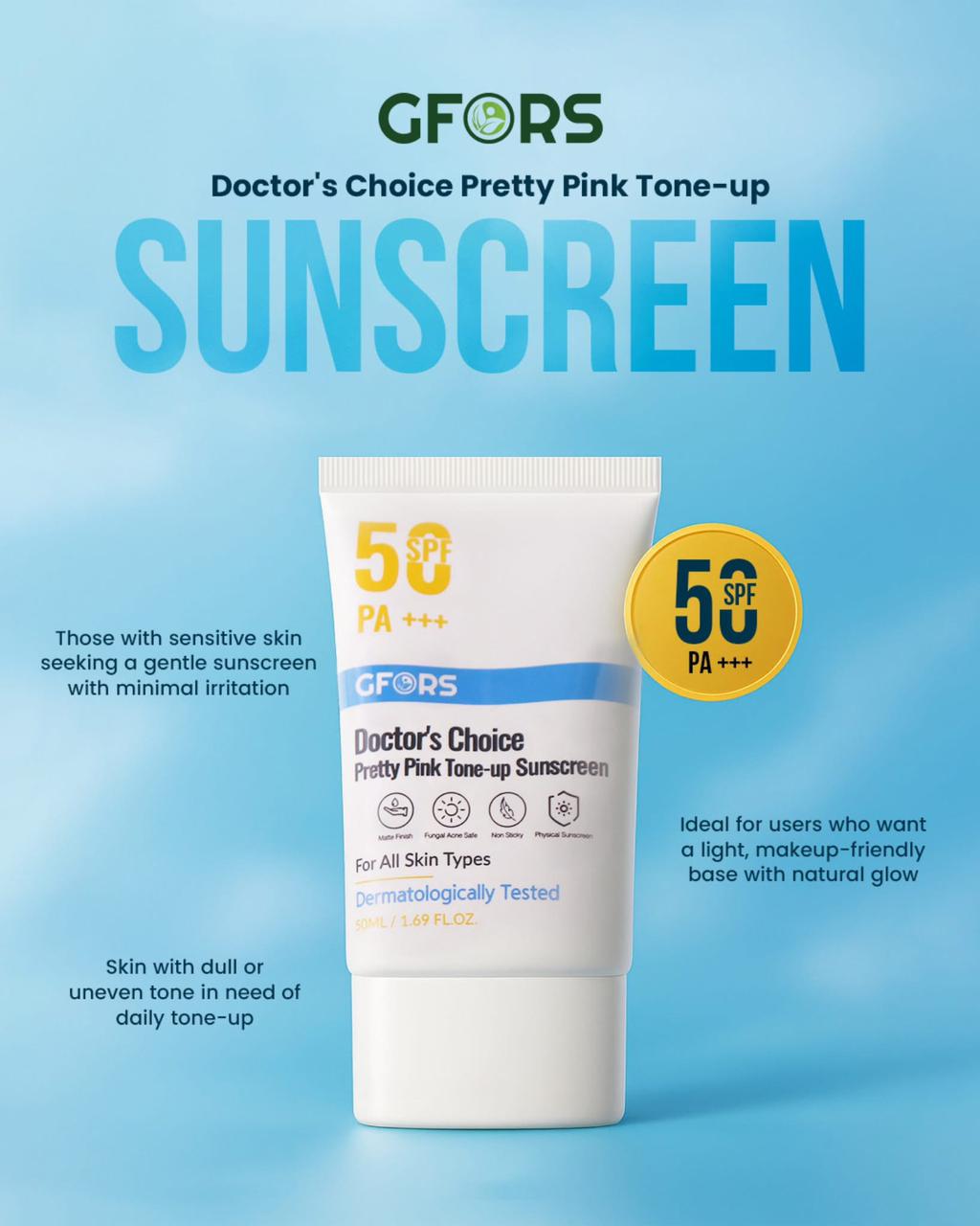 GFORS Doctor's Choice Pretty Pink Tone-up Sunscreen for All Skin Types 50ml 50ml