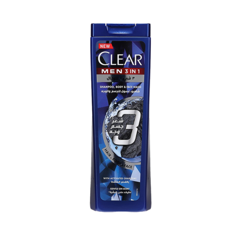 Clear Men 3 in 1 With Activated Charcoal Shampoo, Body & Face Wash 400ml 400ml