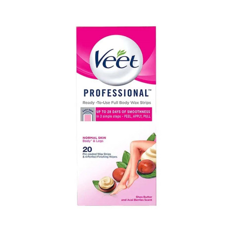 Veet Professional Ready To Use Full Body Shea Butter & Acai Berry Scent 8 Wax Strips 20 Wax Strips 20strips