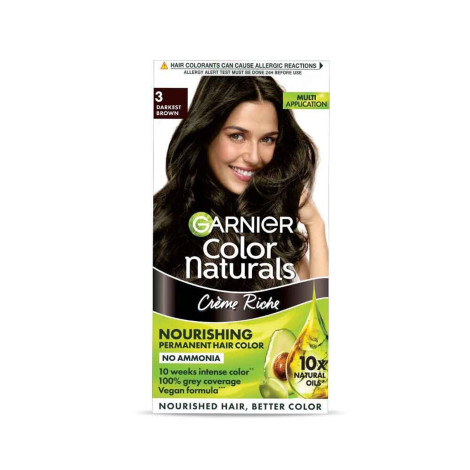 Garnier Color Naturals Creme Riche Nourishing Permanent Hair Color - 3 Darkest Brown 70ml+60g 70ml + 60g