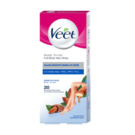 Veet Professional Ready To Use Almond Oil Full Body 20 Wax Strips 20strips