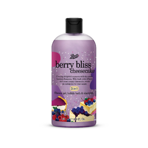 Boots Berry Bliss Cheesecake Shower Gel, Bubble Bath & Shampoo 500ml 500ml