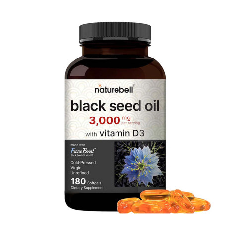 NatureBell Black Seed Oil 3000mg with Vitamin D3 2000IU – 180 Softgel 180pcs