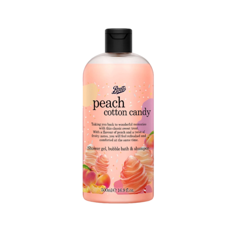 Boots Peach Cotton Candy Shower Gel, Bubble Bath & Shampoo 500ml 500ml