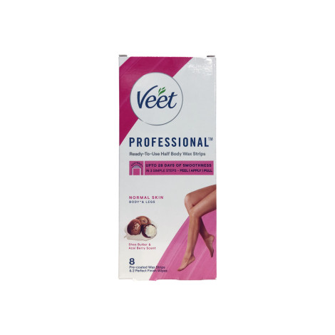Veet Professional Ready To Use Half Body Wax Strips Shea Butter & Acai Berry Scent  8 Wax Strips 8strips