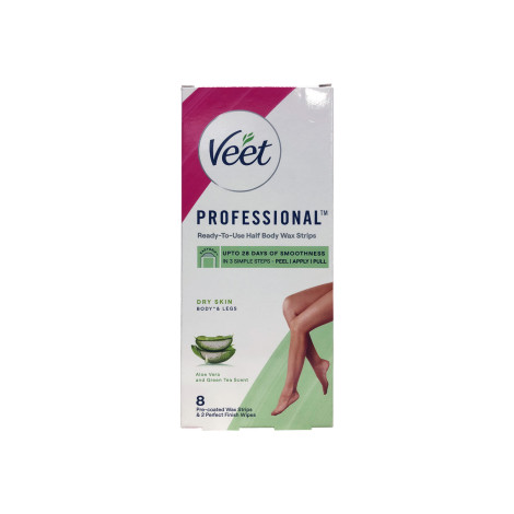 Veet Professional Ready To Use Half Body Aloe Vera And Green Tea Scent 8 Wax Strips 8strips