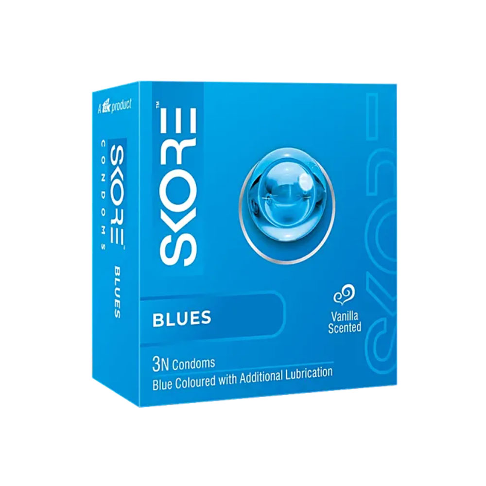 Skore Blues Vanilla Flavoured Condom with Additional Lubricaion 3pc 3pc