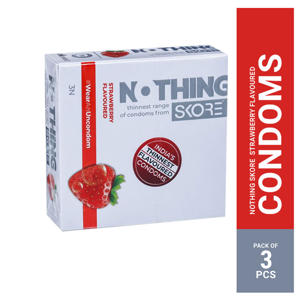 Skore Nothing Strawberry Flavored Thinnest Condoms 3pc 3pc